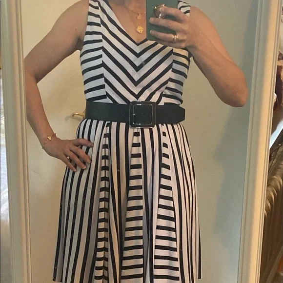 Alfani | Dresses | Alfani A Line Stripe Dress Black And White Sleeveless V  Neck Size 6p | Poshmark